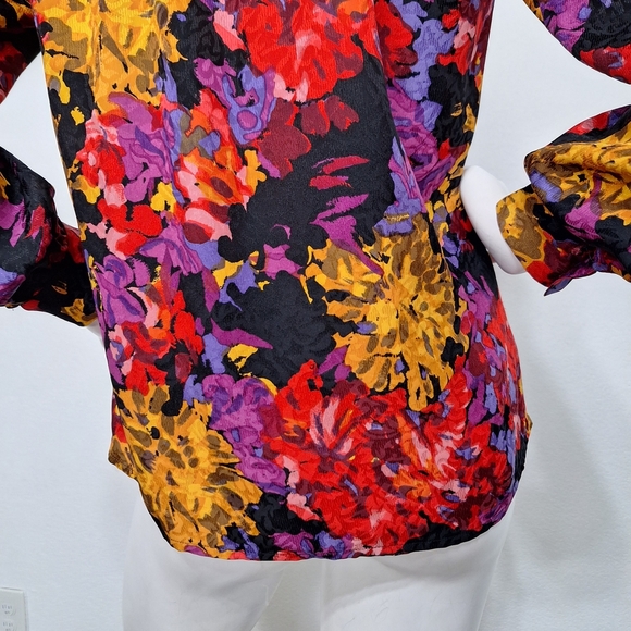 Carlisle Rare 90’s Vintage Multicolor 100% Silk Floral Cottagecore Blouse Size M - Picture 8 of 15